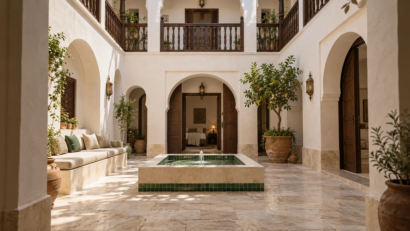 DAR SERA concept courtyard and green fountain